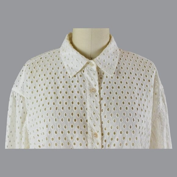 RHODE CIRCLE EYELET-EMBROIDERED BUTTON UP CREAM TOP - Picture 2 of 7